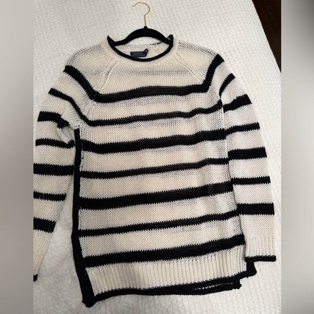 Ralph Lauren Black and White Striped Crewneck Sweater